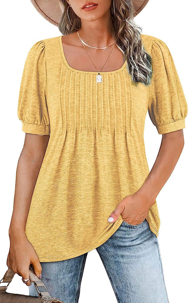 Casual T-shirt for ladies with puff sleeves and pleated design Lune London