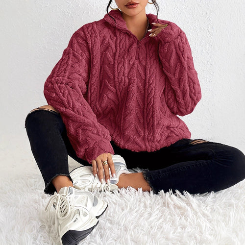Ladies Cozy Fleece Sweater with High Collar and Zip Detail Lune London
