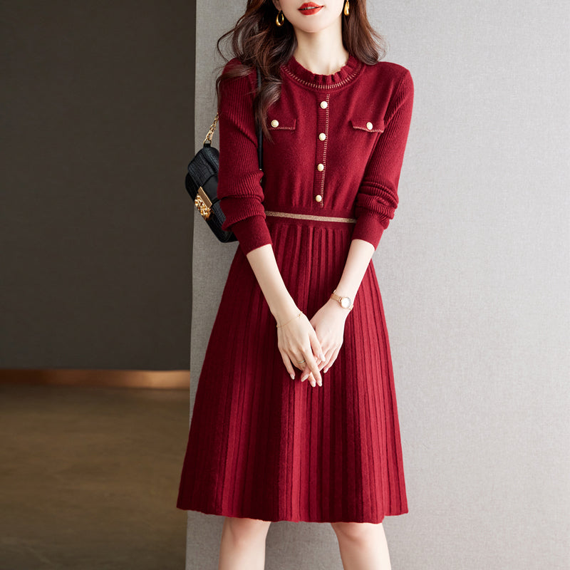 Women's Knit Dress with Elegant Back View and High-Neck Collar Lune London