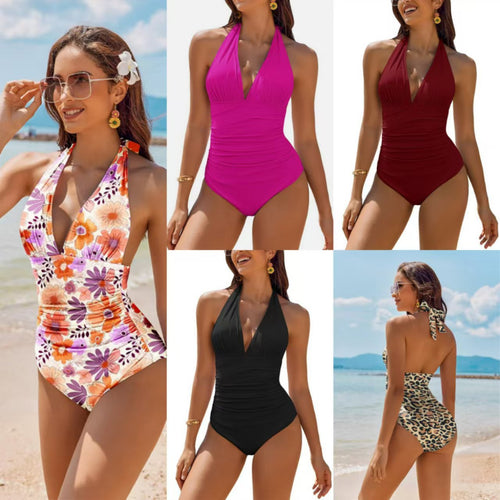 Women High-Quality Swimsuit with Feminine Gather and Deep V-Neck Lune London