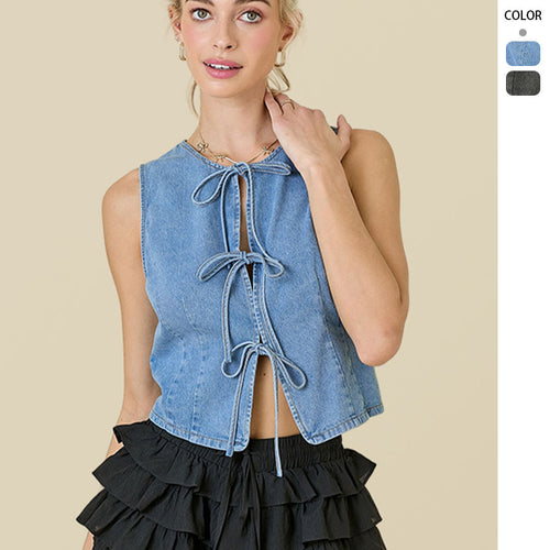 Women's denim shirt vest with playful lacing details and modern cut