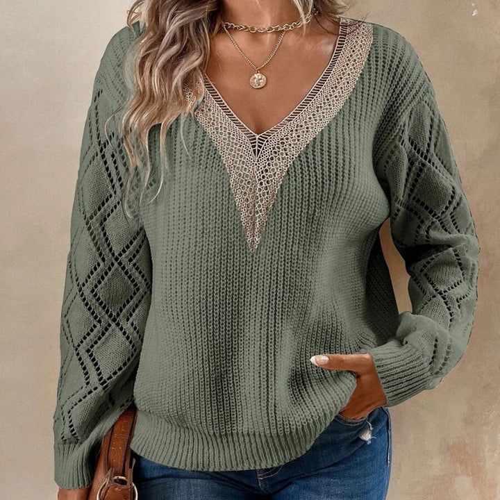 Knitted sweater for women with a refined crochet neckline Lune London