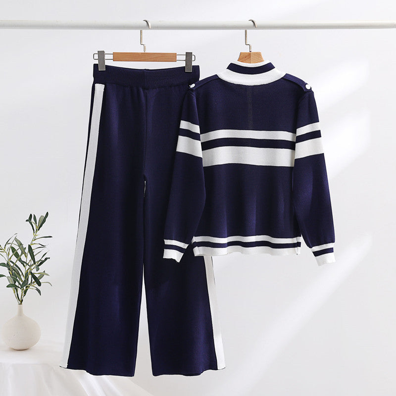 Knitted sports leisure set for women with ribbed design and practical pockets Lune London