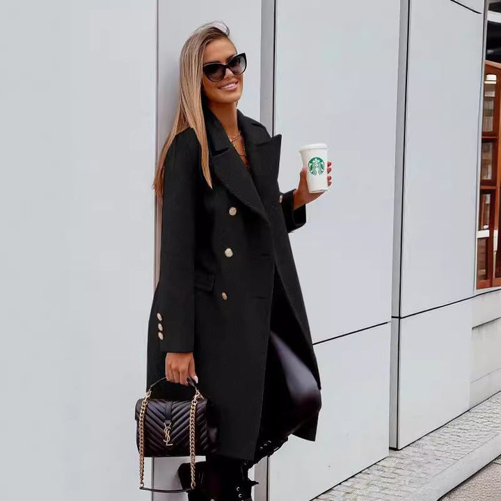 Ladies double-breasted coat trendy in structured fabric Lune London