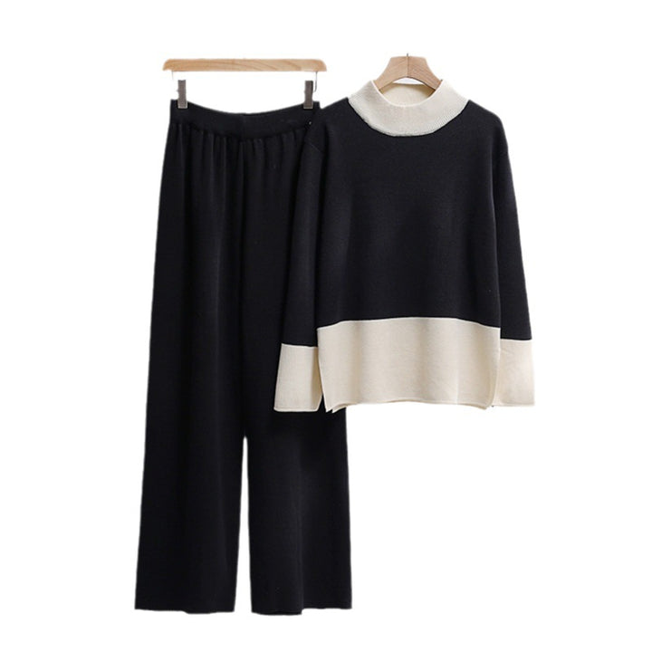 Elegant knit loungewear set for women with wide waistband and decorative collar Lune London