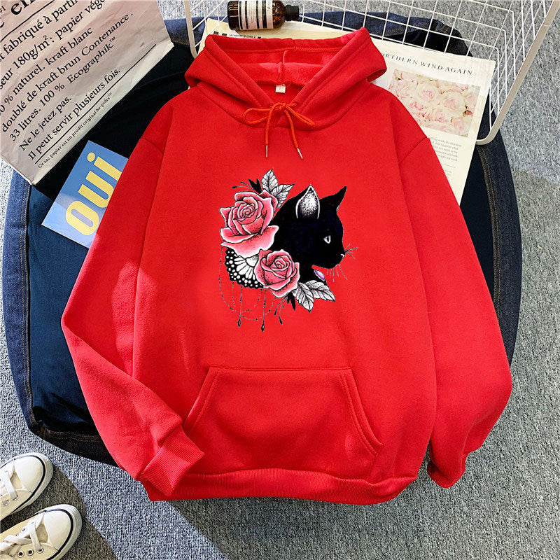 Women's hoodie with floral cat design Chic & Stil