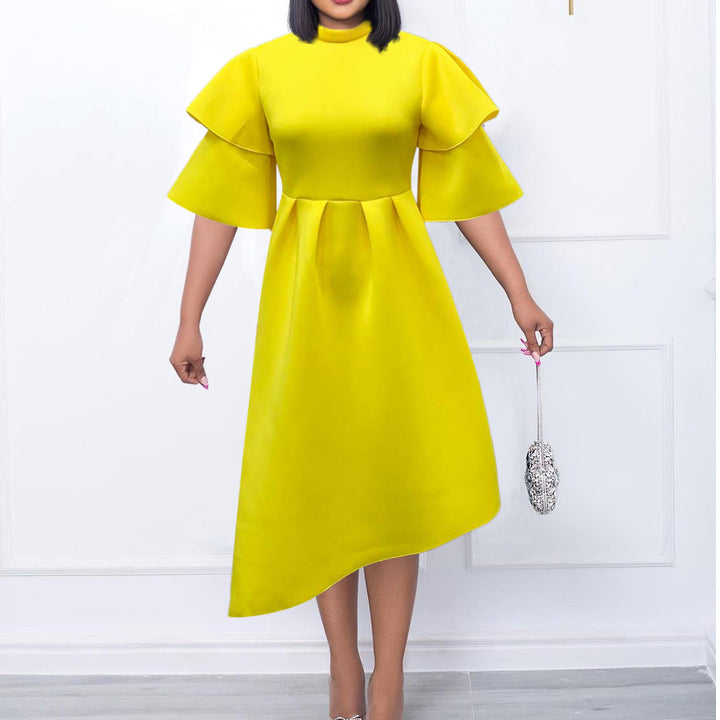 Women Elegant Midi Dress with Ruffles and Puffed Sleeves Lune London