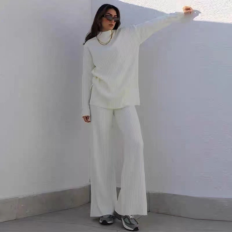 Knitted loungewear set for women with high collar and wide leg Lune London