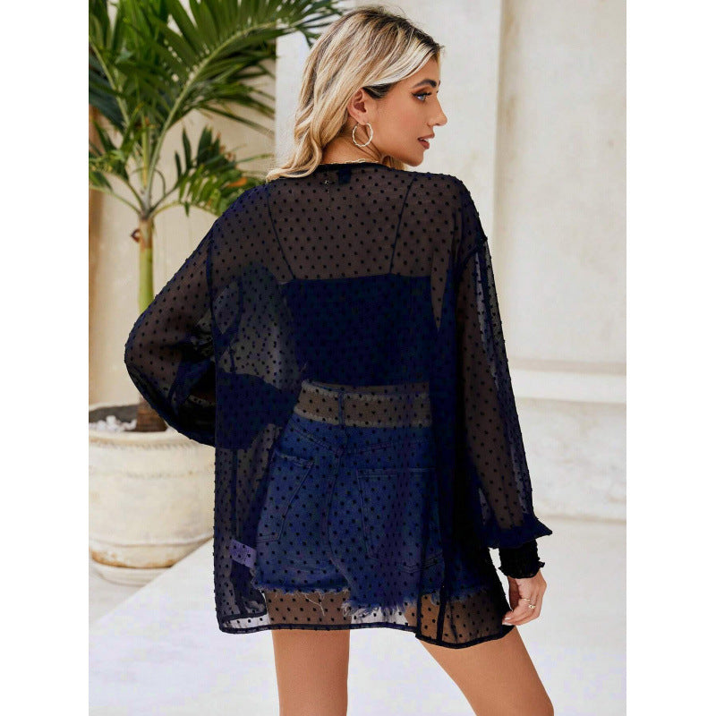 Transparent blouse jacket for women with padded sleeves Lune London