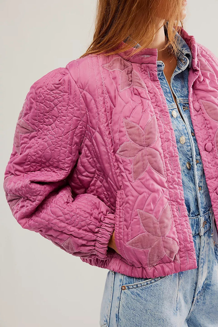 Ladies quilted jacket with floral design and elastic edges Lune London