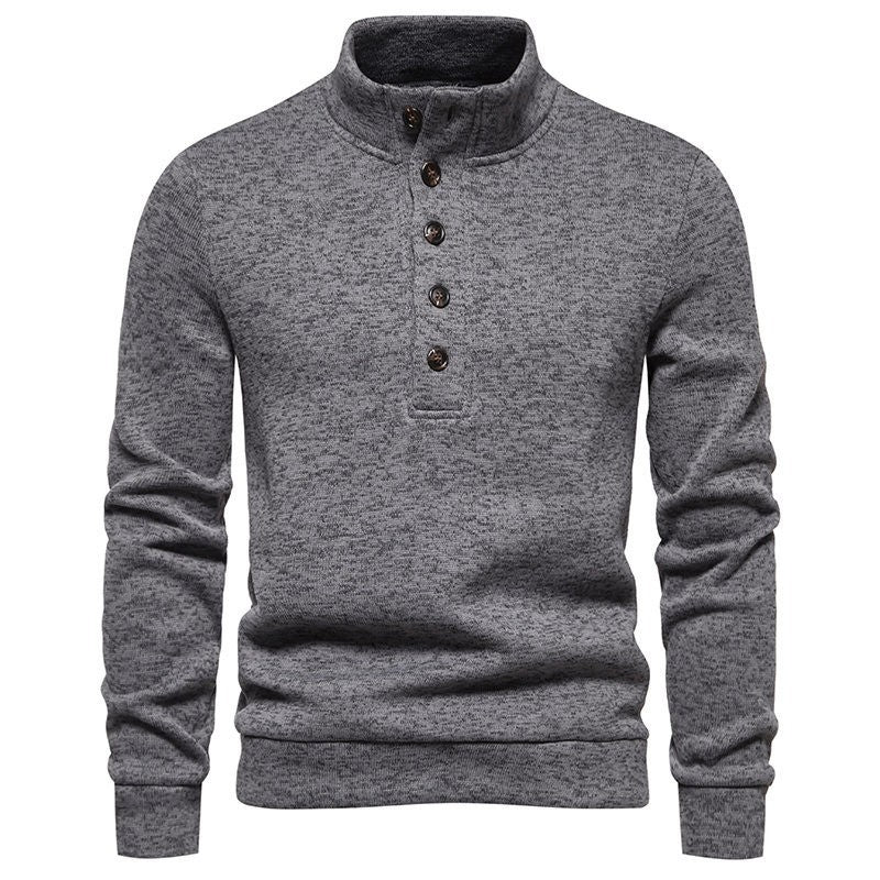 Men's comfortable long sleeve sweater with button placket and high collar Lune London