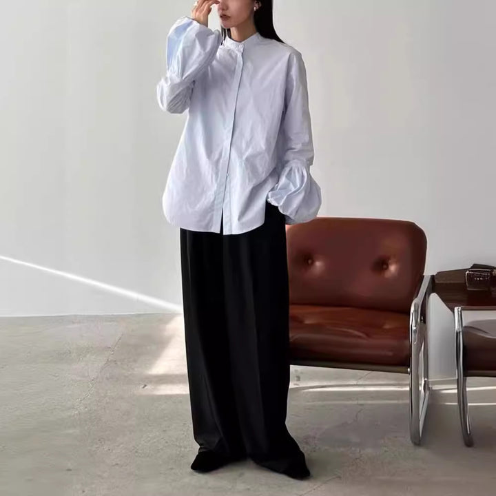 Blouse Élégante Femme avec Manches Volumineuses et Col Montant Chic & Stil
