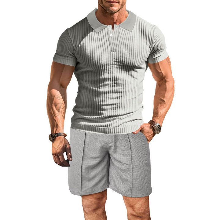 Short sleeve polo shirt for men with a textured design and comfortable shorts Lune London