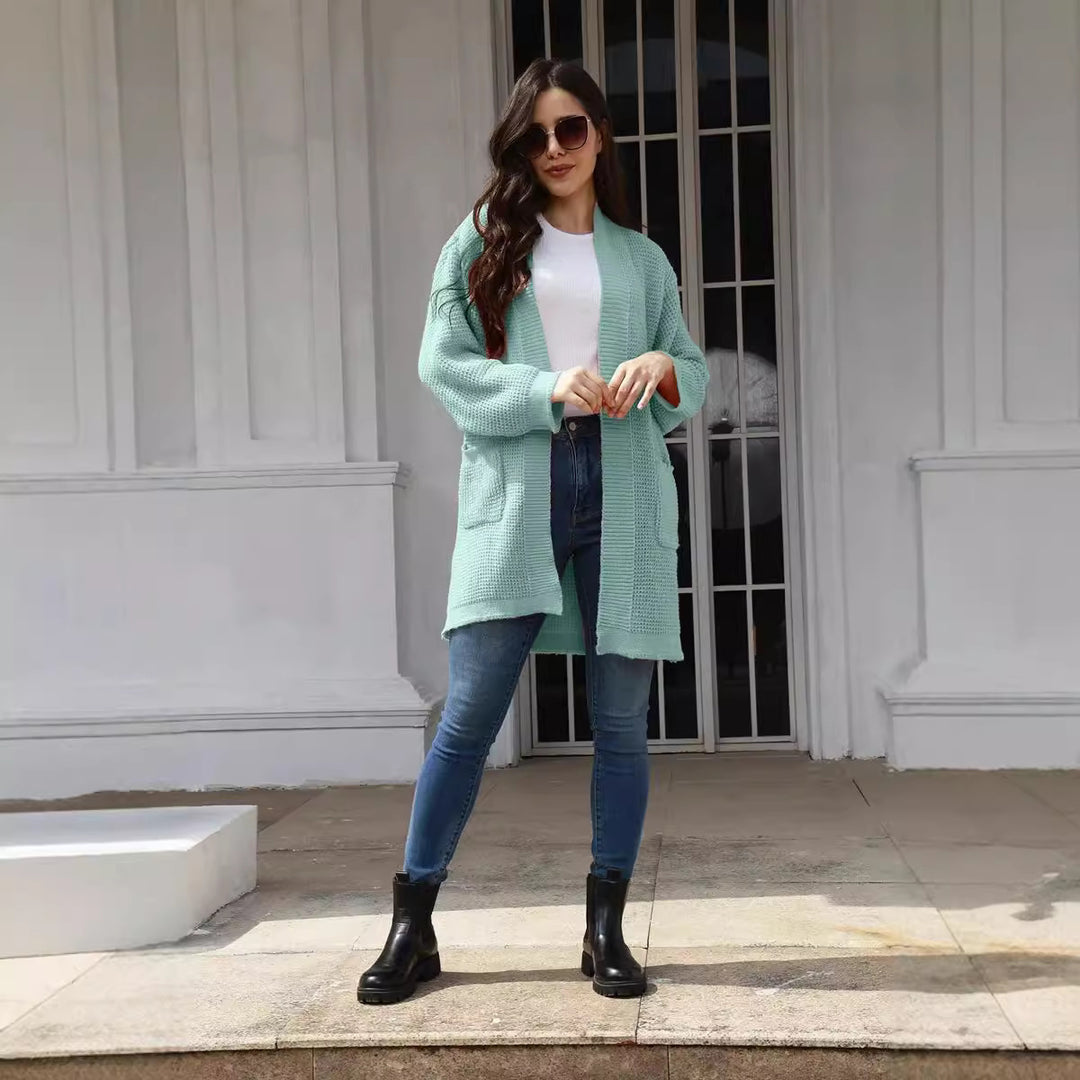 Ladies large knitted cardigan with open pockets Lune London