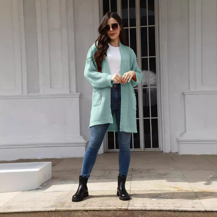 Ladies large knitted cardigan with open pockets Lune London