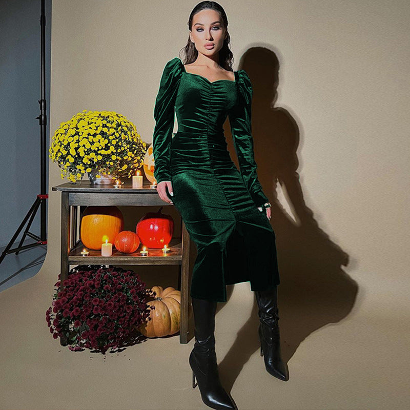 Midi dress for women with puff sleeves and elegant fitted design Lune London