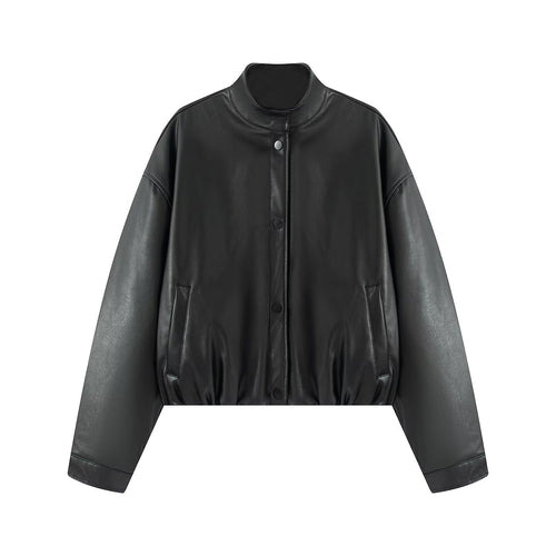 Fashion faux leather jacket for women with a practical zipper and an elastic waist Lune London