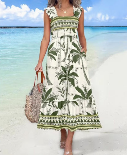 Maxi tiered dress for women with adjustable straps and pockets Lune London