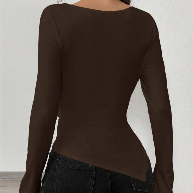 Long sleeve shirt for women with a flattering V-neck and unique draping Lune London