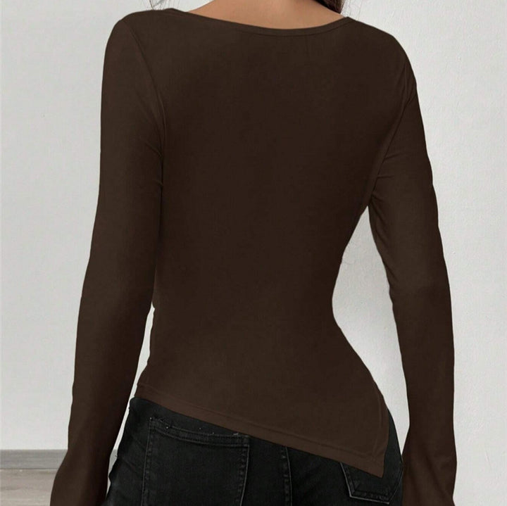 Long sleeve shirt for women with a flattering V-neck and unique draping Lune London