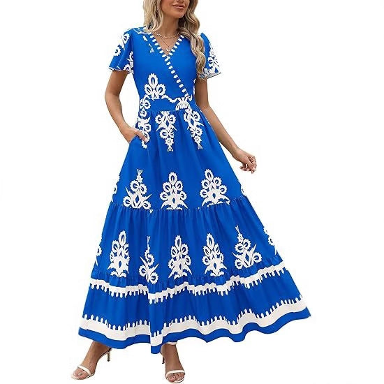 Maxi dress for women with eye-catching embroidery and voluminous skirt Lune London