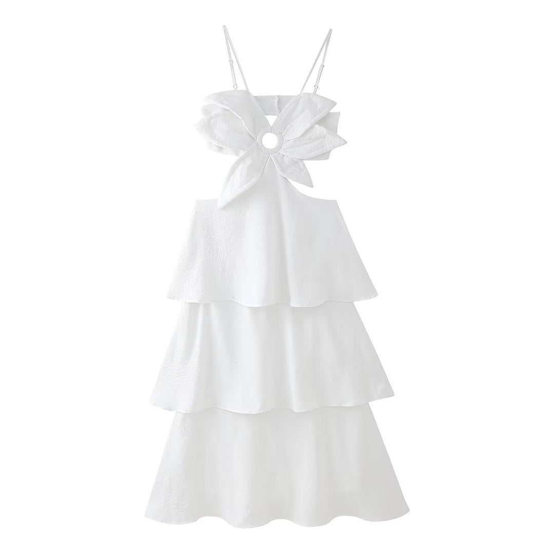 Maxi dress for women with a refined gathered design and a playful knot detail Lune London