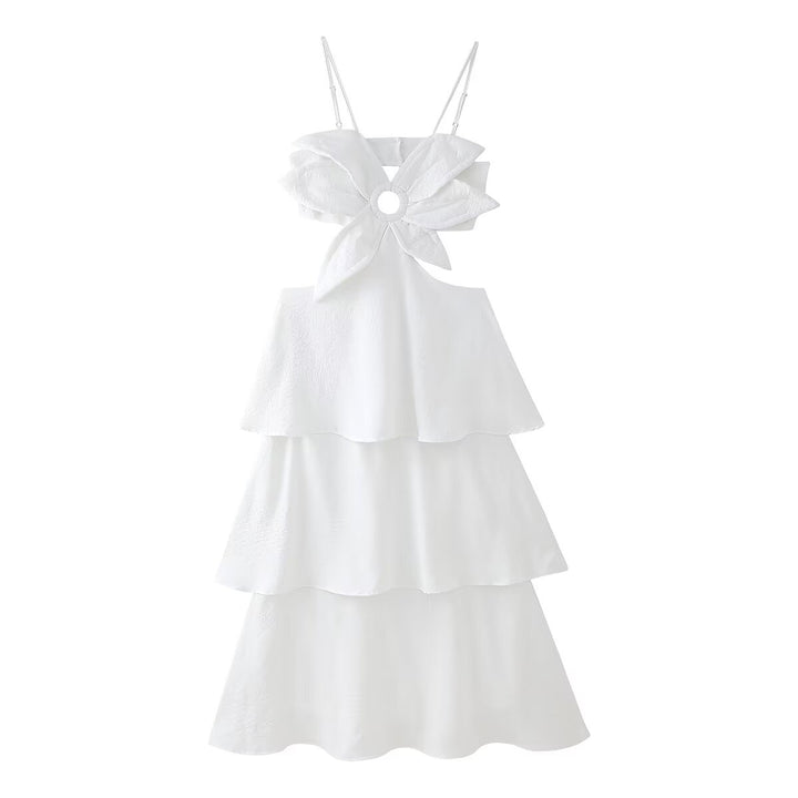 Maxi dress for women with a refined gathered design and a playful knot detail Lune London