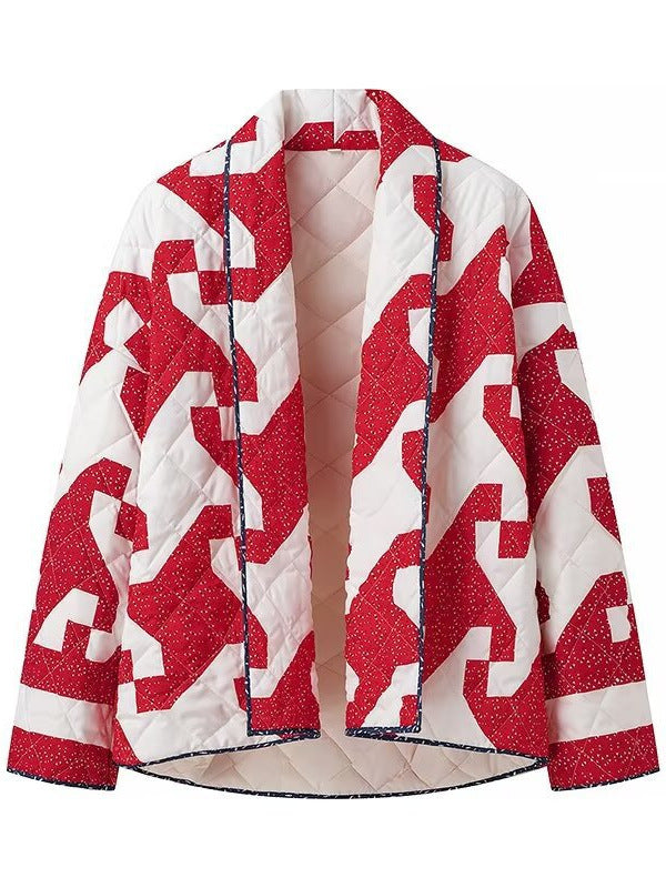 Ladies quilted coat with modern graphic design and spacious pockets Lune London
