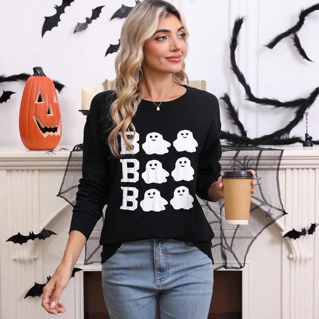 Pull d'Halloween en tricot pour femmes avec motif de fantôme et coupe ample Chic & Stil