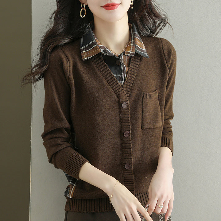 Knit jacket for women with V-neck and practical chest pocket Lune London