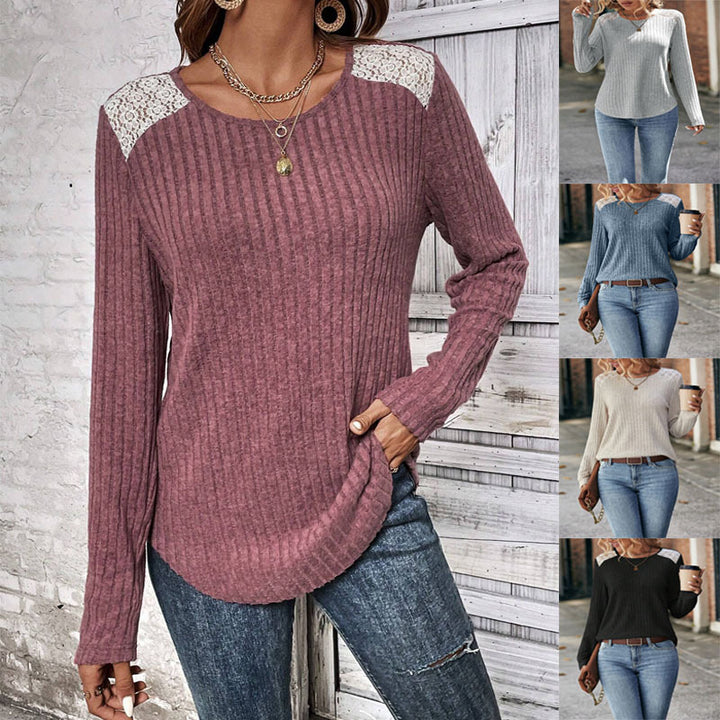 Lune London ribbed knit women's sweater with lace