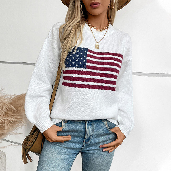 Knit sweater for women with flag pattern and round neckline Lune London