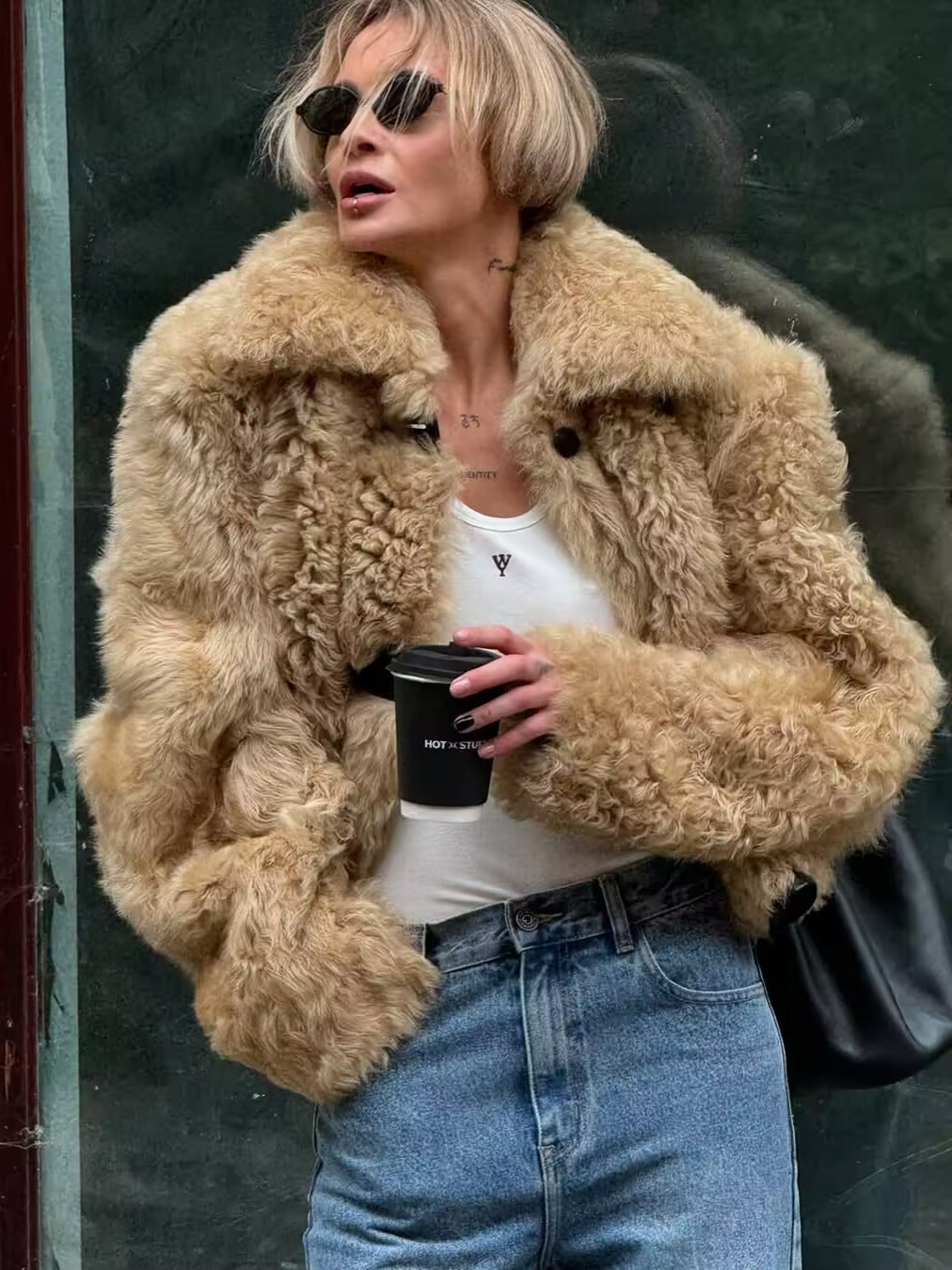 Ladies casual cozy jacket with oversized collar and button details Lune London