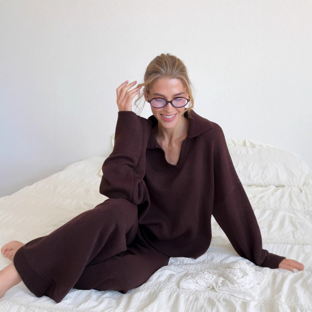 Ensemble de tricot décontracté pour femmes avec coupe ample et élégante en V