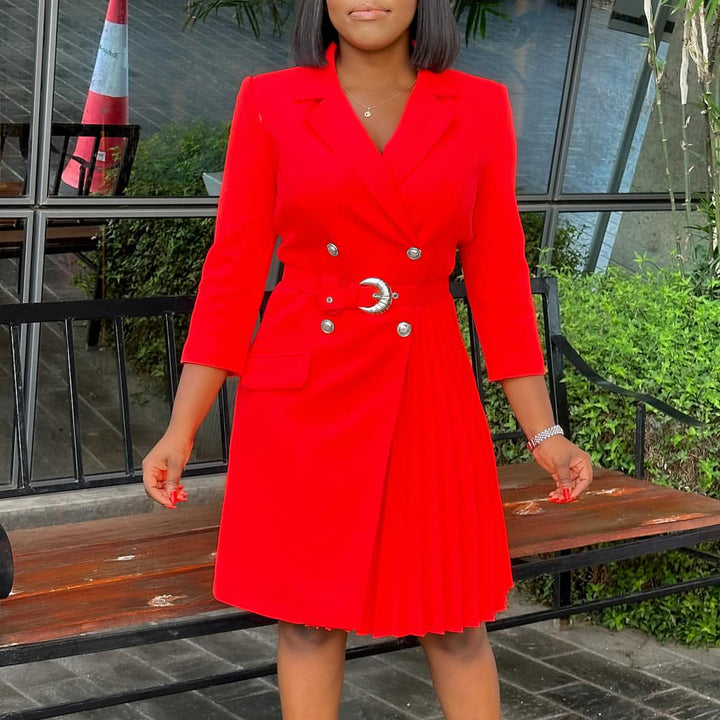 Blazer dress for women with fitted belt and elegant button details Lune London