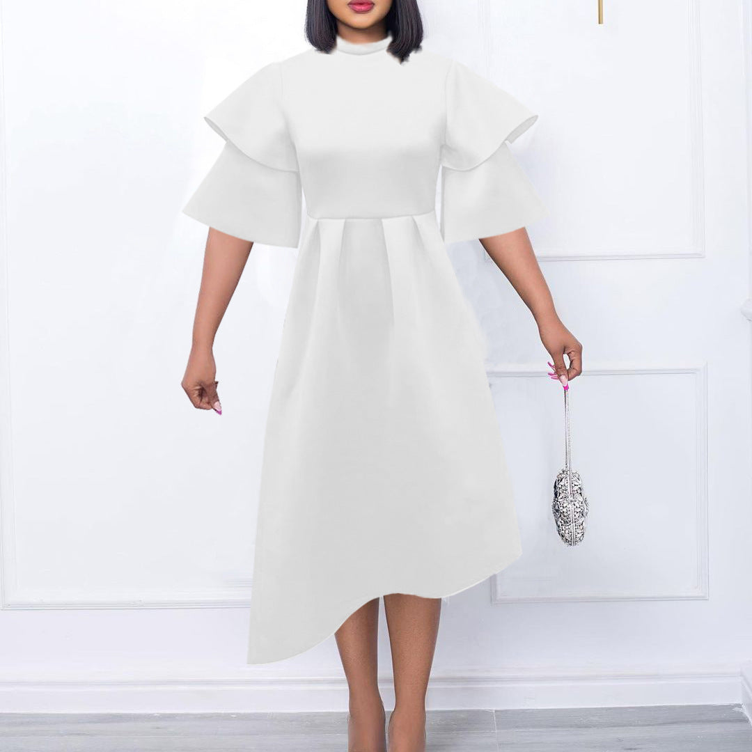 Women Elegant Midi Dress with Ruffles and Puffed Sleeves Lune London