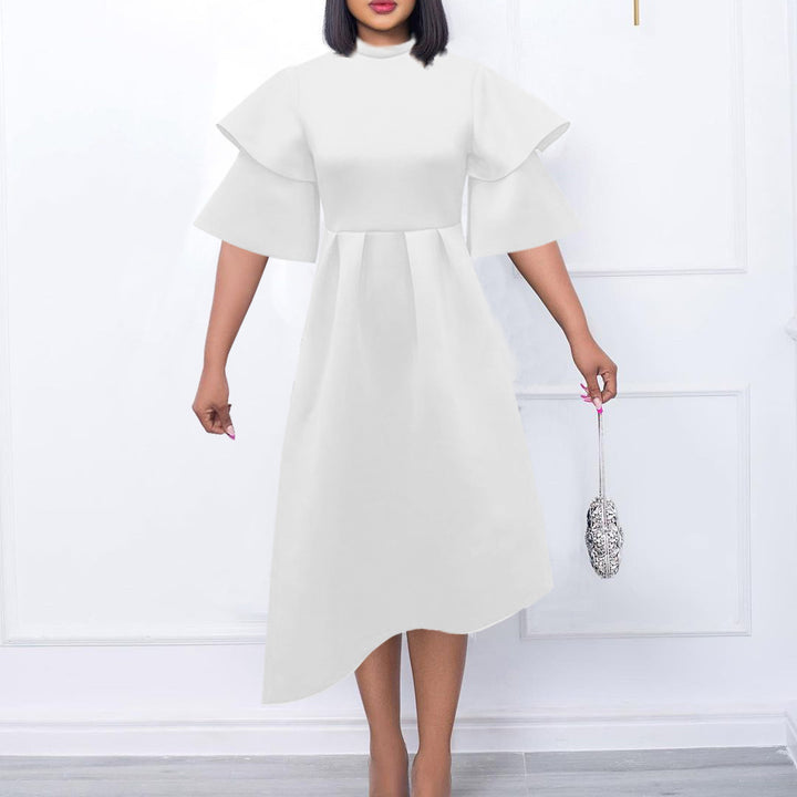 Women Elegant Midi Dress with Ruffles and Puffed Sleeves Lune London