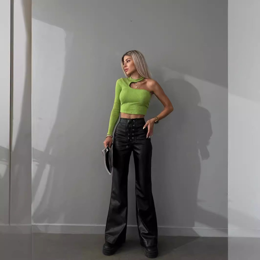 High-waisted pants for women with laces Lune London