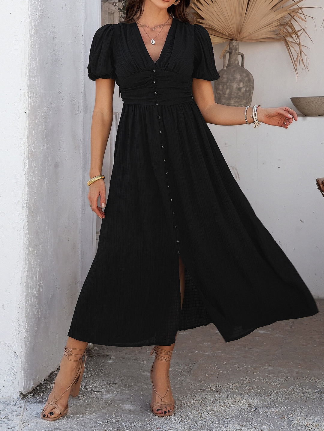 Elegant maxi dress with buttons for women Lune London
