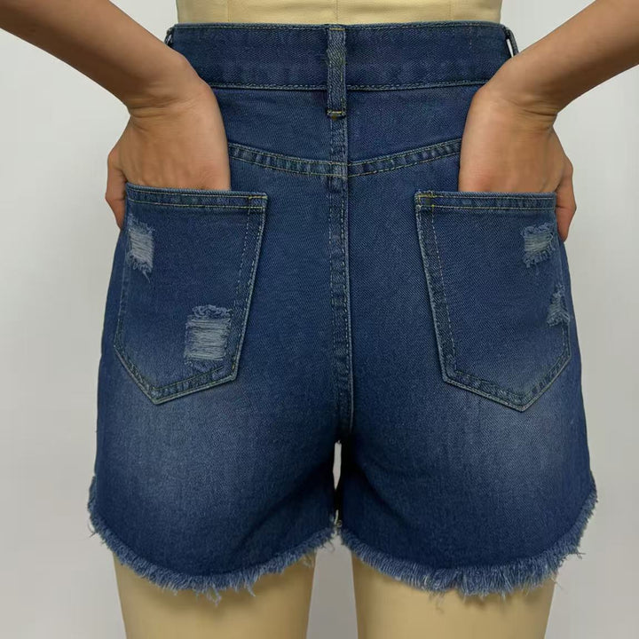 Ladies Designer Denim Shorts with Fringes and Frayed Hem Lune London