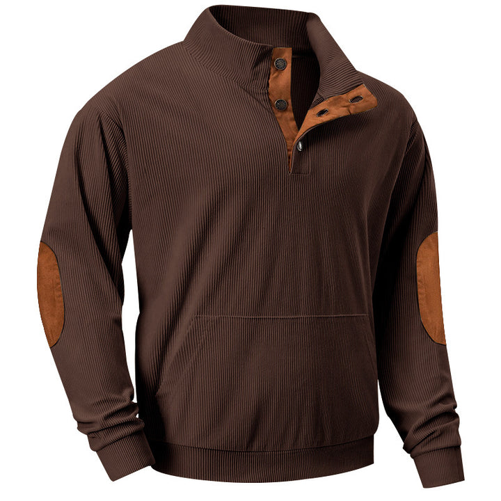 Comfortable knitted pullover for men with modern collar and reinforced elbow patches Lune London