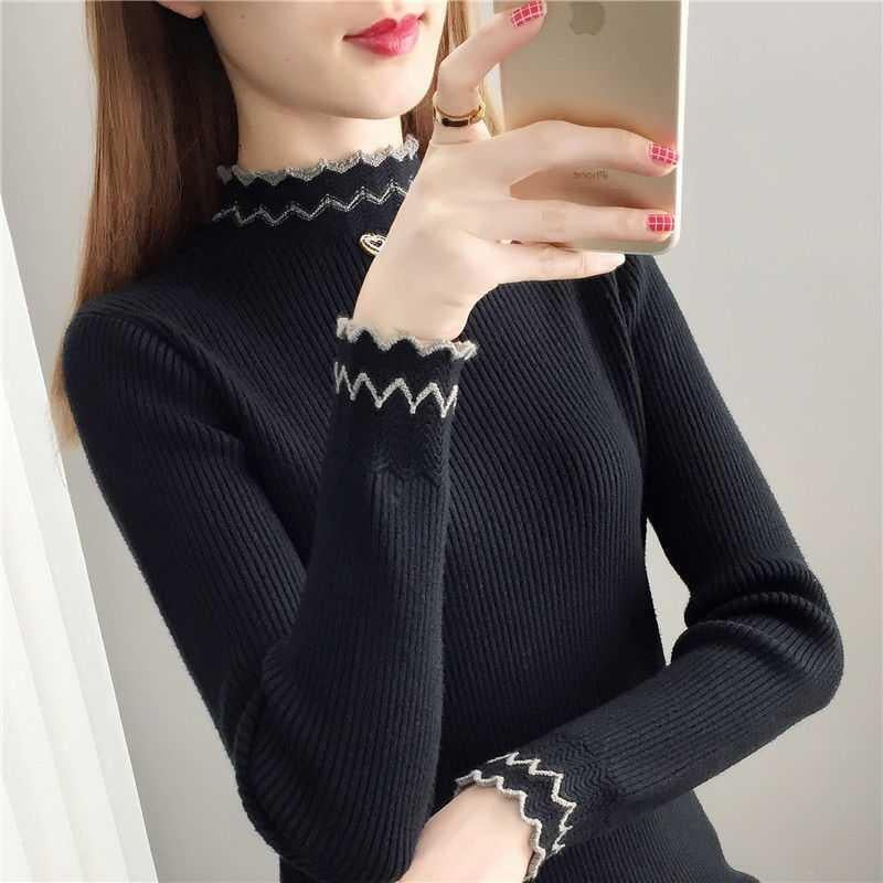 Pull en tricot pour femme avec col montant et motif en vagues Chic & Stil