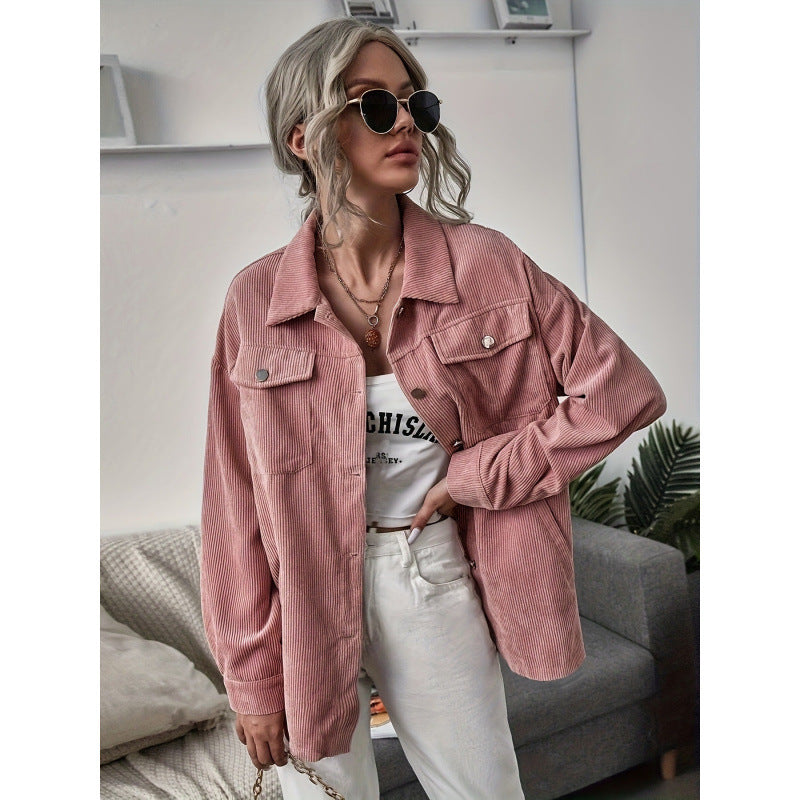 Ladies casual corduroy jacket with decorative buttons and practical pockets Lune London