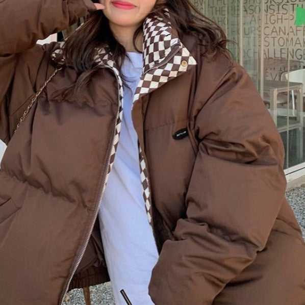 Veste d'hiver surdimensionnée à la mode pour femmes avec col à carreaux Chic & Stil