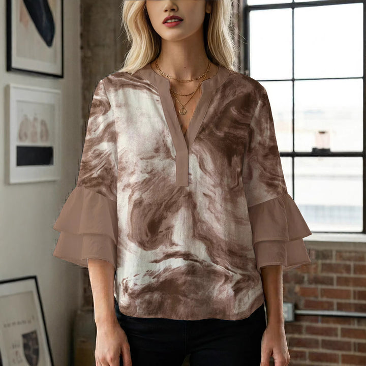 Women's casual blouse with ruffled sleeves and botanical print Lune London
