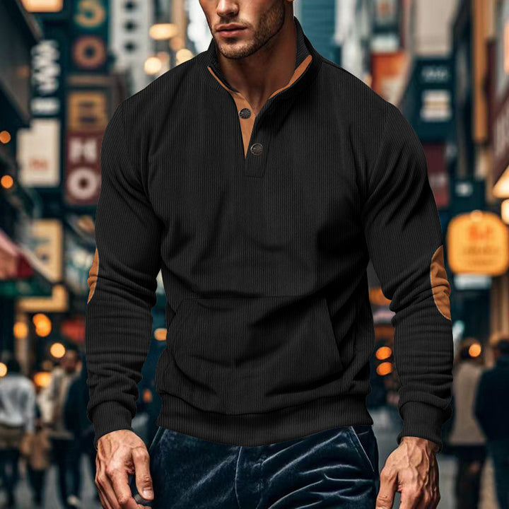 Casual sweater for men with high collar and button placket Lune London
