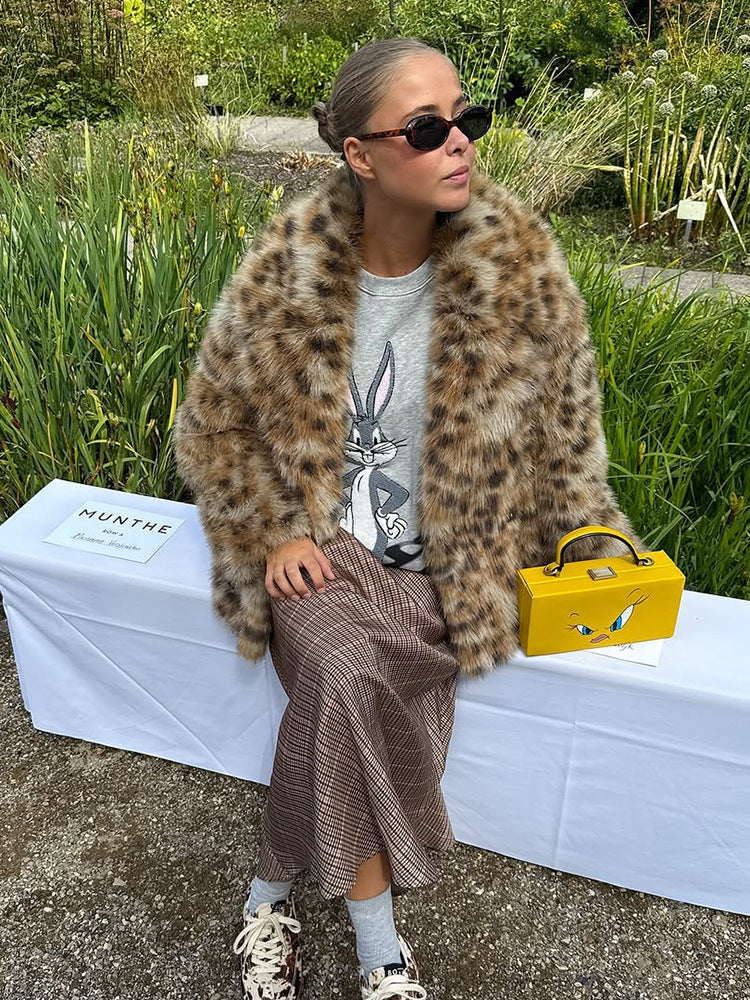 Lune London women's faux fur coat with leopard print