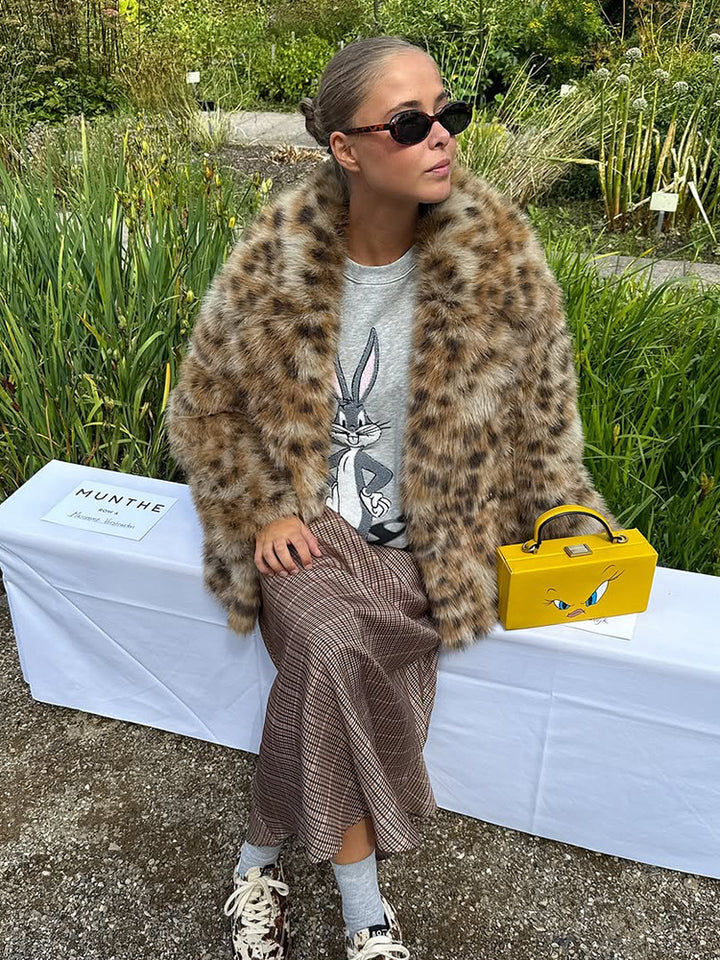 Lune London women's faux fur coat with leopard print