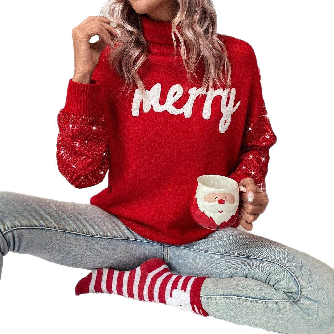 Women's sweater with shiny elements and festive inscription Lune London