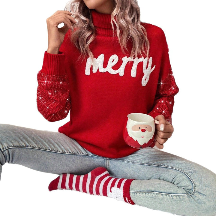 Women's sweater with shiny elements and festive inscription Lune London